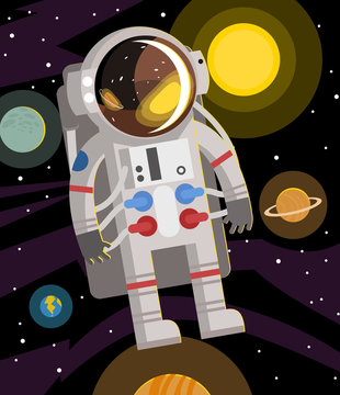 Man In Spacesuit Floating Around The Solar System