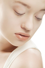 woman face with clean skin - isolated on white
