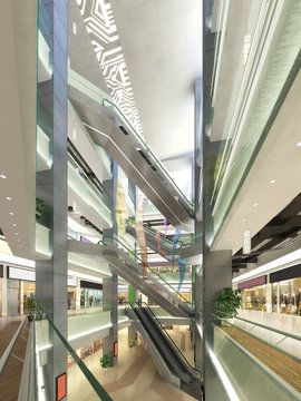 3D Rendering of modern shopping malls indoors