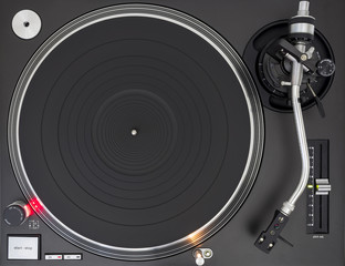 Professional DJ Turntable, Empty Platter, Switch On, Top View