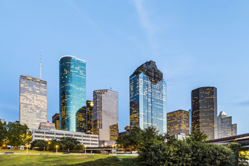 skyline of houston in the evening