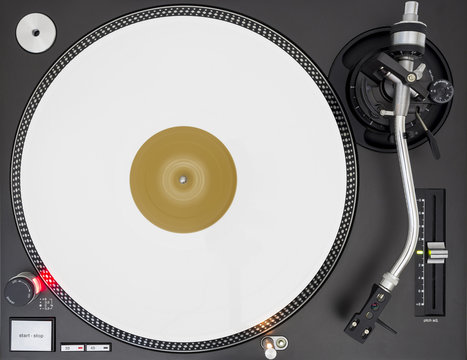 DJ Turntable with White Vinyl, Static, Top View