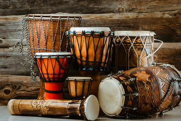 variation of ethnic drums - obrazy, fototapety, plakaty
