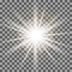 White rays light effect isolated on transparent background. Vector illustration.