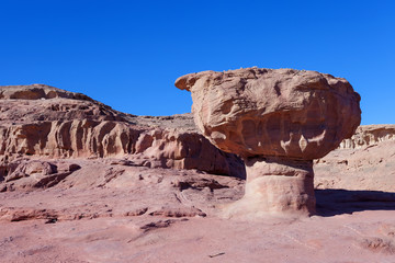 Timna park - View of the Mushroom, surrounded by copper ore smelting sites from between the 14th and 12th centuries BCE