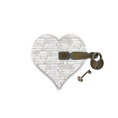 кирпичное сердце на замке с ключом, векторная иллюстрация