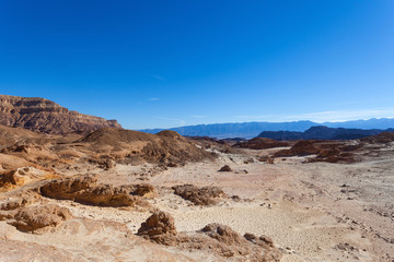 Fototapeta na wymiar Desert mountains with blue sky in the background 
