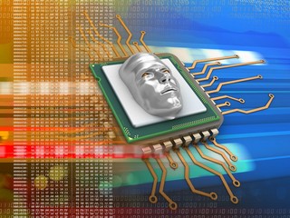 3d illustration of electronic board over code background with face