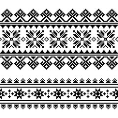 Traditional folk Ukrainian embroidery pattern in black and white