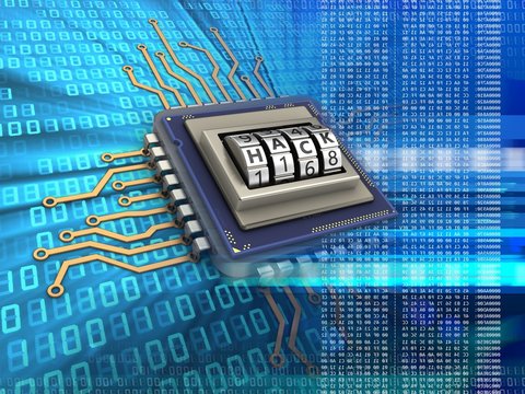 3d illustration of electronic microprocessor over digital background with code dial