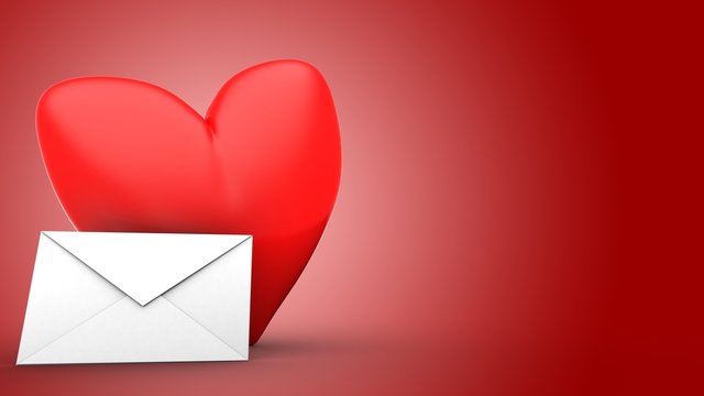 3d illustration of red heart over red background with letter envelope