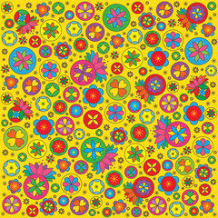 Abstract floral pattern. Vector yellow background.