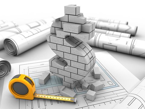 3d illustration of dollar sign over drawing rolls background with ruler