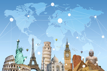 Famous landmarks of the world connected to each other