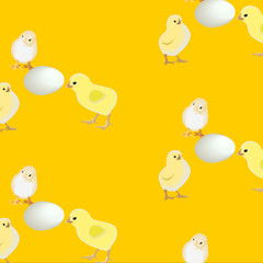 орнамент из цыплят на желтом фоне, векторная иллюстрация