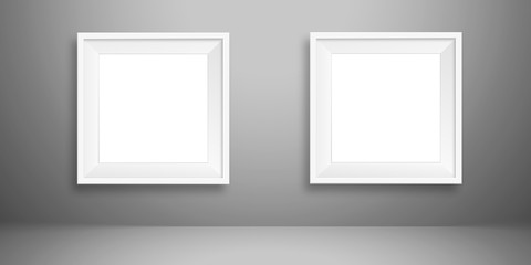 blank picture photo frame template set isolated on grey wall white blank sheet of paper on the light grey background, mock-up illustration (poster, picture frame)