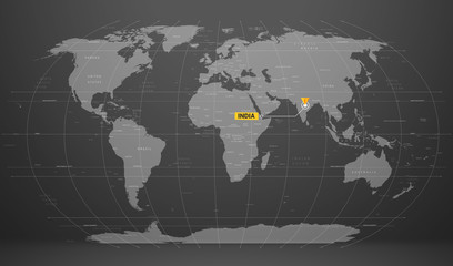 Detailed World map of gray colors. Names, town marks and national borders are in separate layers.