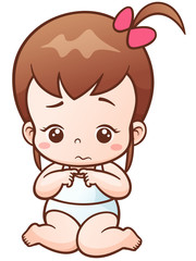 Vector Illustration of Cartoon Baby girl sad