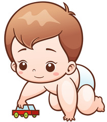 Vector Illustration of Cartoon Cute Baby playing toy