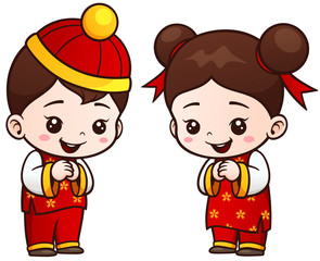 Vector illustration of Cartoon Chinese Kids