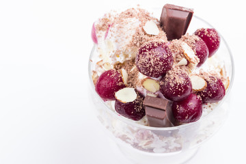 Cherry ice-cream with dark and white chocolate