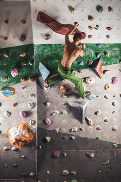 man exercise bouldering and climbing indoor