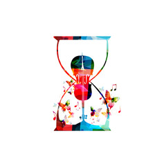 Colorful violoncello with music notes vector illustration. Music instrument background. Cello inside hourglass design for poster, brochure, invitation, banner, flyer, concert and festival 