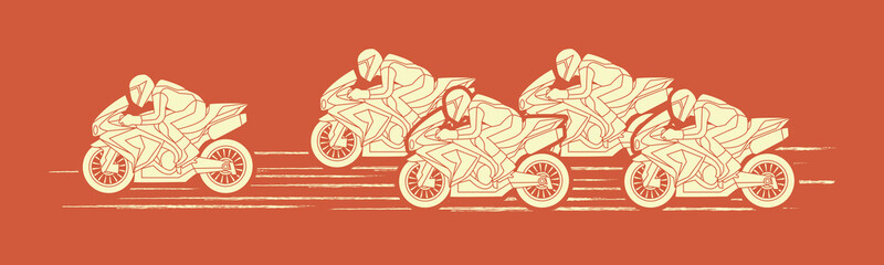 5 Motorcycles racing side view graphic vector.