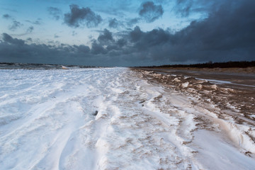Cold winter evening by Baltic sea, Liepaja, Latvia.
