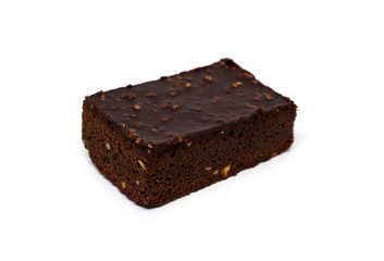 Almond chocolate brownie on white background