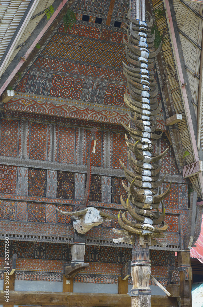 Poster Tongkonans, casas tradicionales en Tana Toraja, Sulawesi, Indonesia