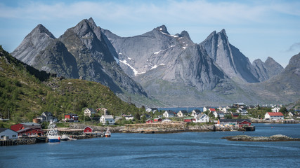 Reine, Norway - June 2, 2016: Scenery from Reine, a famous fishing village in Norway