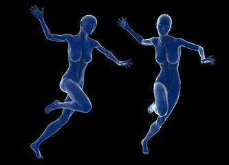 Fototapeta na wymiar Slim attractive sportswoman running against a black background. 3d illustration