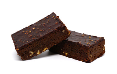 Almond chocolate brownie on white background