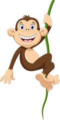 Naklejka premium Cute monkey cartoon hanging