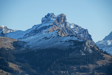 Gebirgslandschaft mit Forstberg, Druesberg und Firstspitz aus der Sicht des Fronalpstocks, Schwyz,...