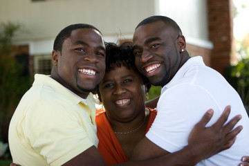 African American mother and her adult sons.
