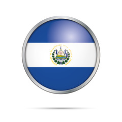 Vector Salvadorian flag Button. El Salvador flag in glass button style with metal frame