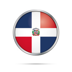 Vector Dominican flag button. Republic of Dominica flag in glass button style with metal frame
