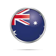 Vector Australian flag Button. Australia flag in glass button style with metal frame