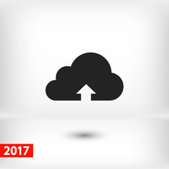 This image represents a cloud upload illustration icon, vector illustration. Flat design style