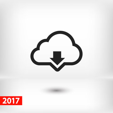 Vector cloud computing download icon, vector illustration. Flat design style