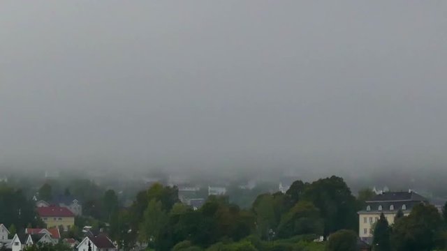 Fog Burning Off Over Drammen, Norway