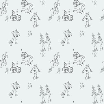 Robot doodles pattern.