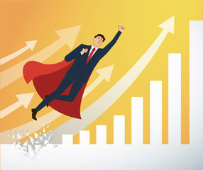 businessman and red cape Breaking the wall to Successful vector. Business concept illustration.    