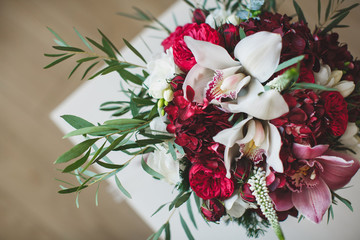 Beautiful wedding colorful bouquet for bride. Beauty of colored