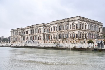 Fototapeta na wymiar Stunning Architecture of Dolmabache Palace from the Bosphorus Cruise in Istanbul, Turkey