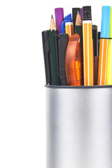 Holder With Colored Pens, Markers And Pencils