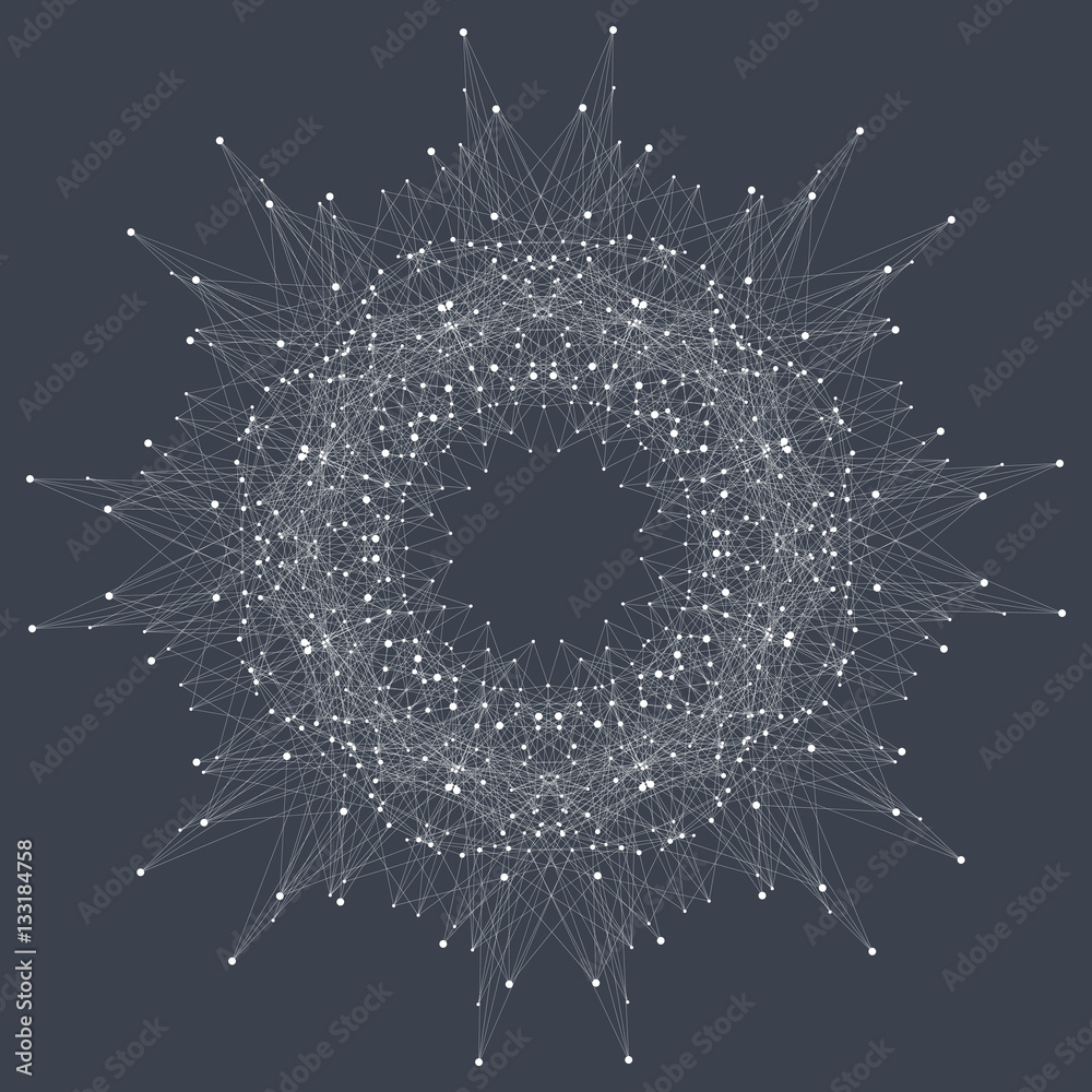 Aufkleber Fractal element with compounds lines and dots. Big data complex. Graphic abstract background communication. Minimal array. Digital data visualization. Lines plexus. Vector illustration.