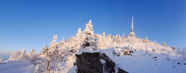 Hotel and transmitter Jested in winter time, Liberec, Czech Republic
